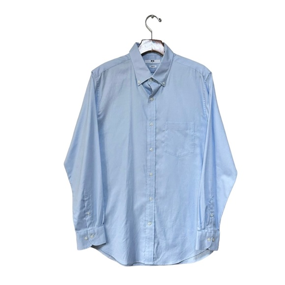 NWOT Uniqlo Powder Blue Textured Slim Fit Button Down Shirt Size Large - Picture 3 of 9